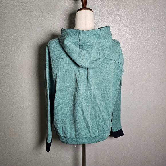 REI Hoodie Zip Up Sweatshirt Heathered Green with Black Trim Drawstring Hood  Lg - Picture 3 of 11